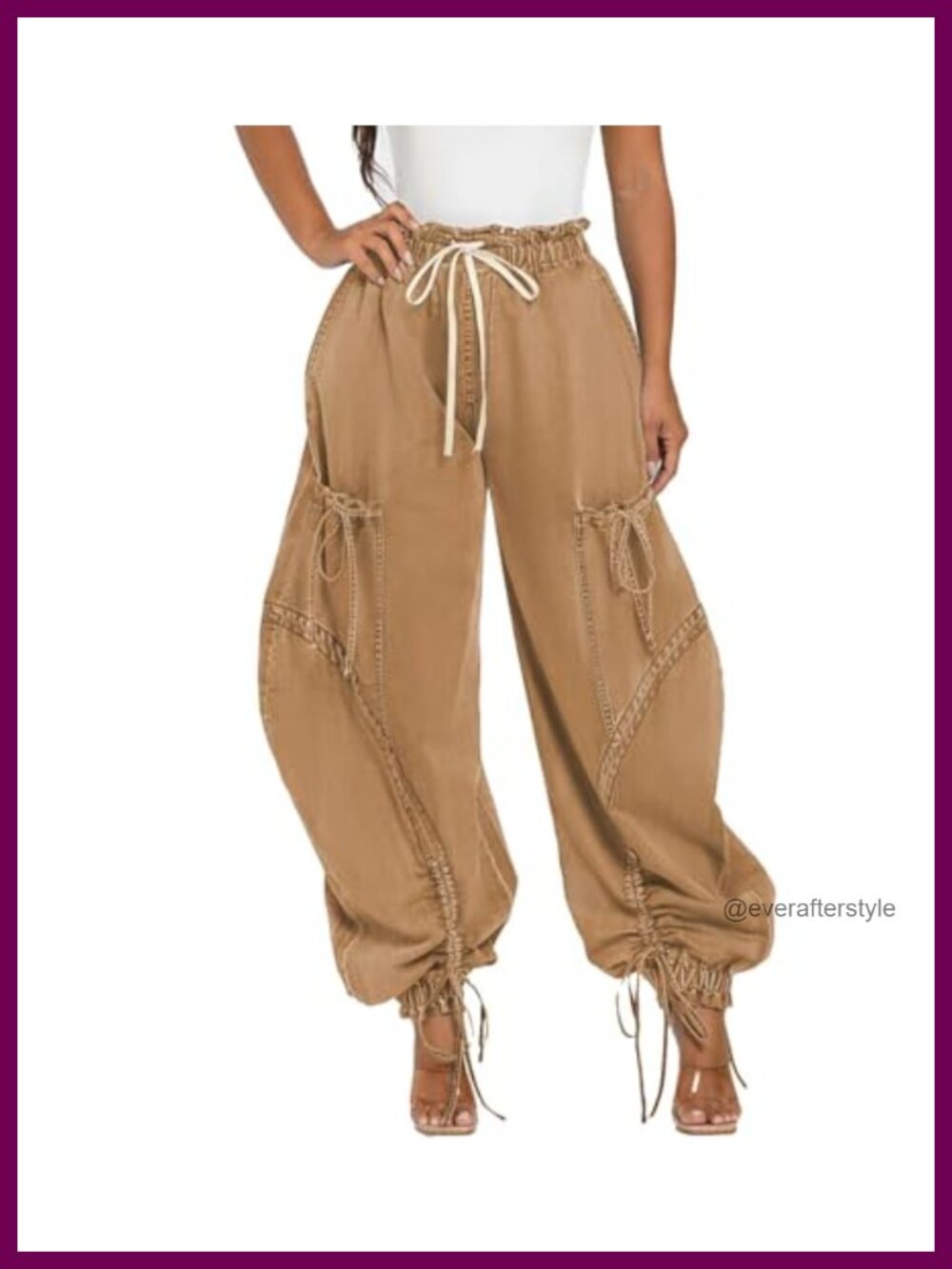 Y2K Women's Drawstring Ankle Tie Cargo Parachute Jeans Baggy Oversized